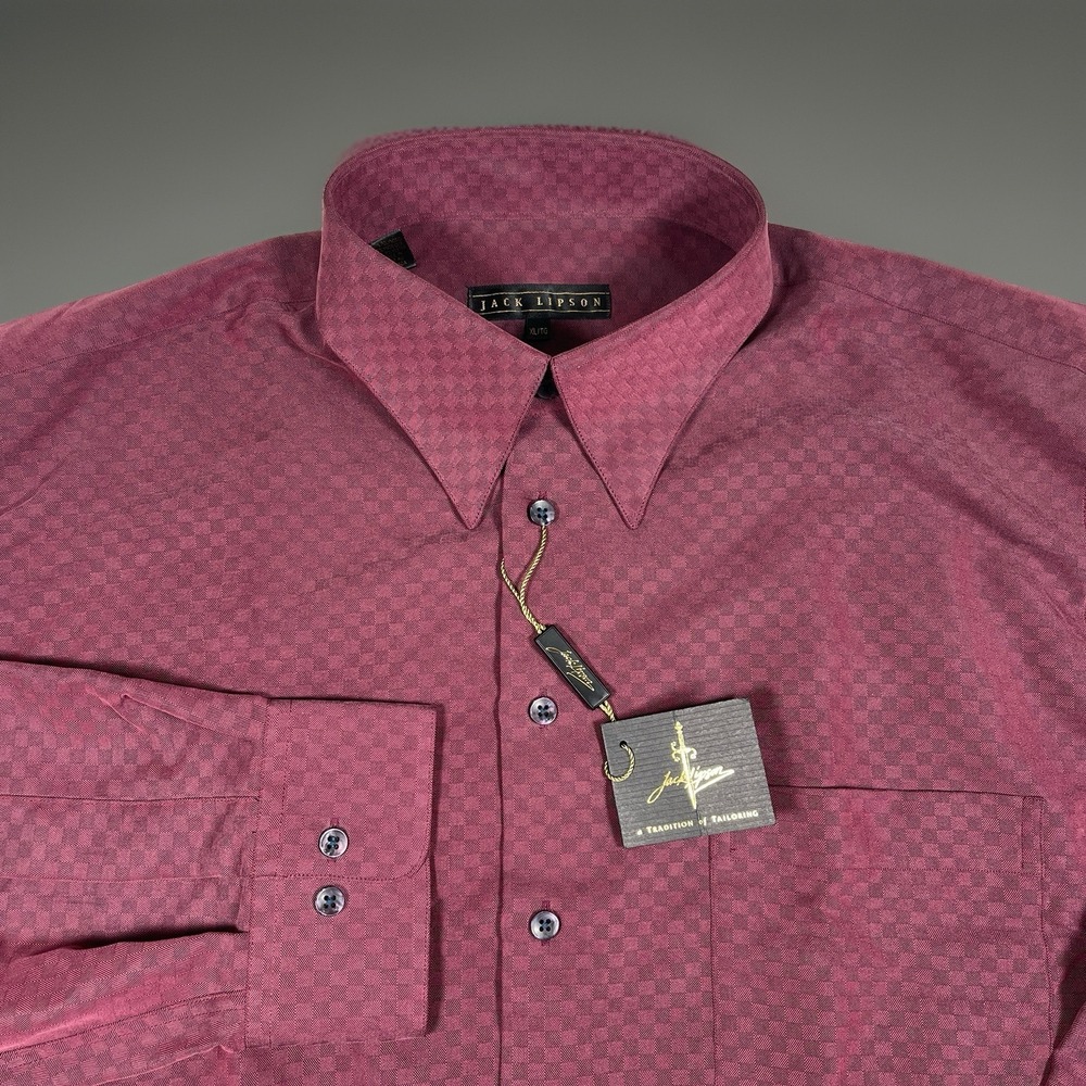 NWT- Vintage Jack Lipson Hidden Button Down Shirt Men XL Wine Single Stitch $150